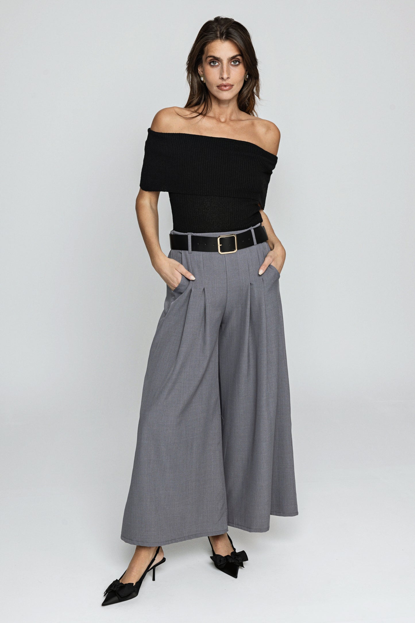 High waist striped culotte trousers with belt